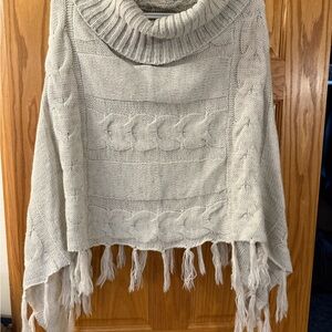 Cozy Cable Knit Cowl Neck Poncho Sweater - Gray